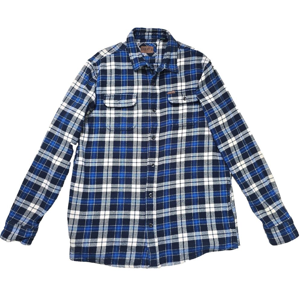 Orvis Big Bear Long Sleeve Heavyweight Flannel Plaid Shirt Men's Size LT